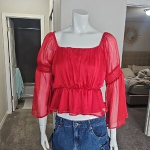 Buckle Red Sheer Blouse